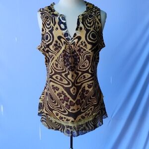 Live and Let Live Black and Tan Asymmetrical Polo Blouse